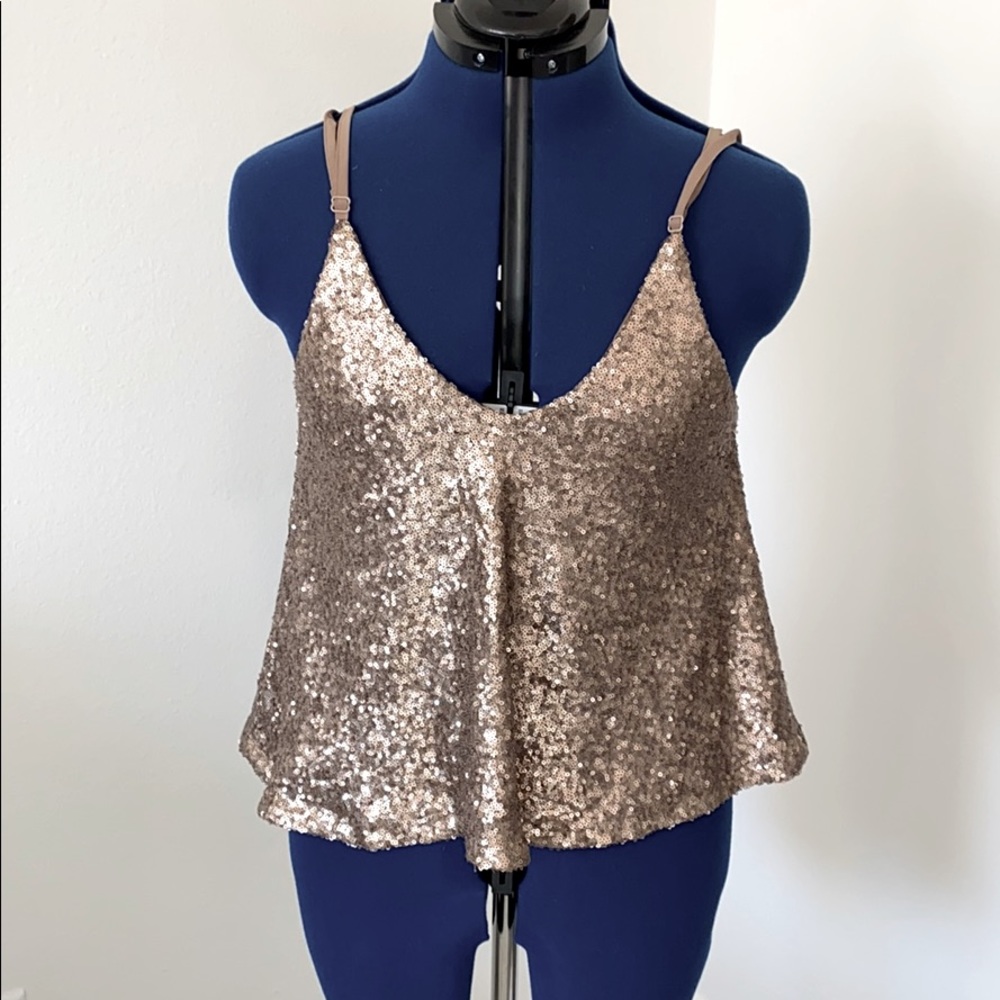 Gold Sequin Tobi Low Back Tank Top SZ S